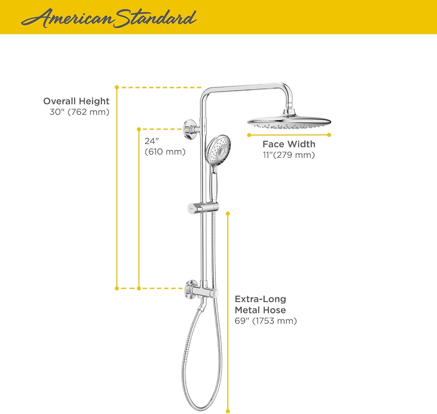 American Standard 9035804.002 Spectra Versa System with Rain Showerhead and Hand Shower, 2.5 GPM, Polished Chrome - - 