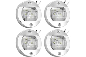 QWORK LED Marine Boat Lights, Waterproof IP67, 3" Diameter 12V DC, 4-Pack White Lighting Kit