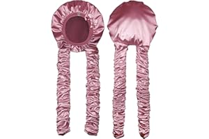 Satin Bonnet for Sleeping, No Slip Sleep Bonnet with Long Curling Ribbons Long Hair Pink