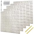 DEELF OUTLET White 3D Brick Wallpaper 20 pcs Faux Brick Textured Effect Background Stickers for Wall Decoration Total 80 Square Feet Coverage