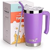 Mollcity Insulated Coffee Mug with Lid and Handle 20 oz Stainless Steel Double Wall Vacuum Travel Coffee Tumbler Cup with Str