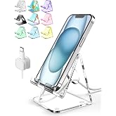 TOPGO Acrylic Cell Phone Stand, Clear Phone Holder for Office Desk, Vanity, Kitchen, Bedside Table, Compatible with iPhone 17/Smartphones/iPad/Switch/Kindle, Office Desk Accessories