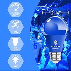 Gonhom 4 Pack A19 LED Blue Light Bulb,9 Watt Blue