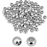 100 Pcs 6mm Stainless Steel Beads, Metal Spacer Beads, 2.5mm Hole Solid 304 Stainless Steel Rondelle Beads Loose Bead for DIY Bracelet Jewelry Making Silver Metal Bead for Jewelry Making