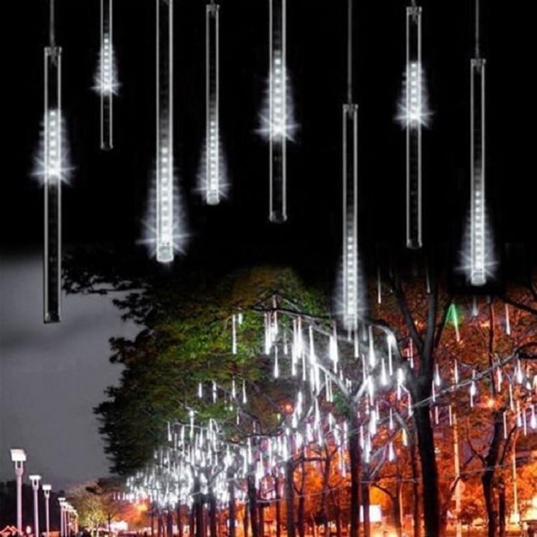 JUNYU 30cm 10 Tube 300 LEDs Meteor Shower Rain Lights Waterproof String for Christmas, Wedding, Party, Indoor, Outdoor and Bedroom Lighting Decorative (White)