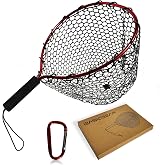 BasicGear Aluminum Landing Net, 17 in, Rubber, Coated or Nylon Mesh | For Catch And Release, EVA Non-Slip Grip, Trout Fly fishing for Stream &amp; River