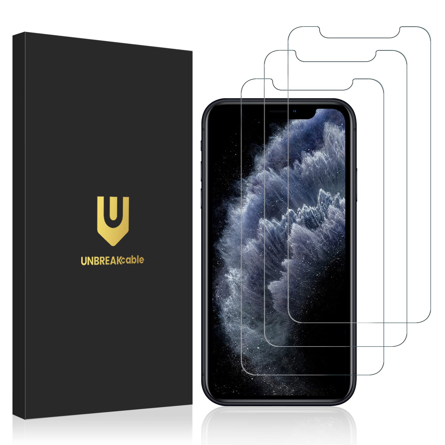 UNBREAKcable 3-Pack Screen Protector for iPhone 11 Pro/XS/X | Double Shatterproof Tempered Glass | Easy Installation Frame | 9H Hardness | HD Clear | Case Friendly | 5.8 Inch