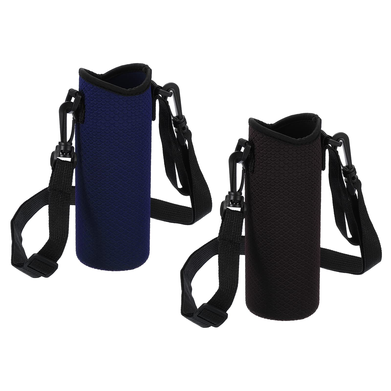 PATIKIL 66mmx185mm Water Bottle Sling Bag, 2 Pack Neoprene Portable Insulated Bottle Holder Carrier Textured with Adjustable Shoulder Strap, Black, Navy Blue