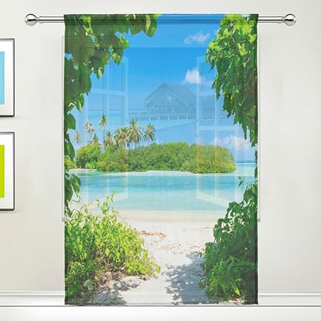 Amazon マキク Makiku シェードカーテン オーダー 遮光 ドアカーテン おしゃれ レースカーテン Uvカット ミラーレースカーテン デザイン 小窓 洗える 目隠し 幅140cm 丈0cm 1枚 ハワイ 風景 海 北欧 レースカーテン オンライン通販