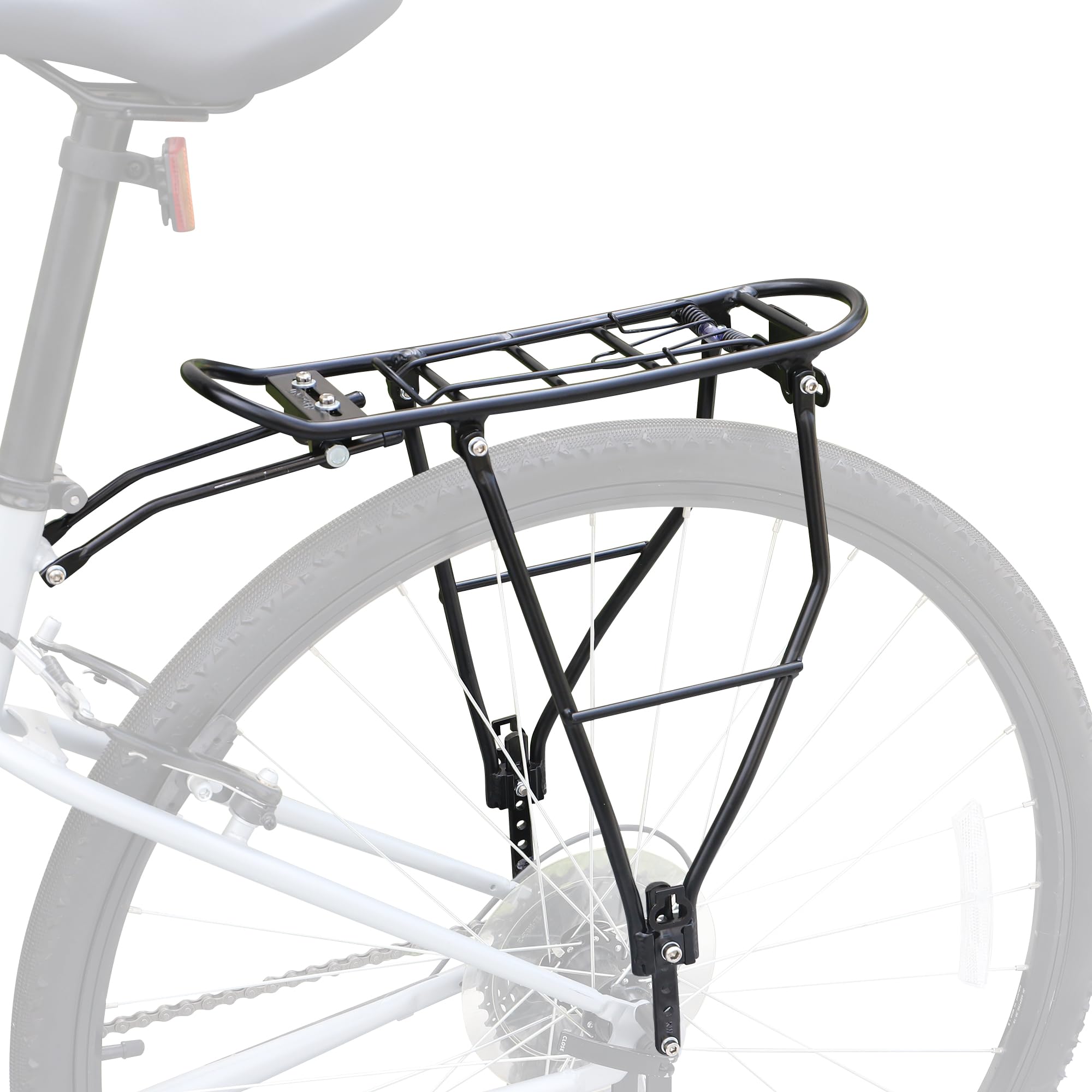 GRELiving Bike Cargo Rack Adjustable Bicycle Rear Luggage Touring Carrier Racks 55lbs Capacity Quick Release Mountain Road Bike Pannier Rack for 24"-28" Frames