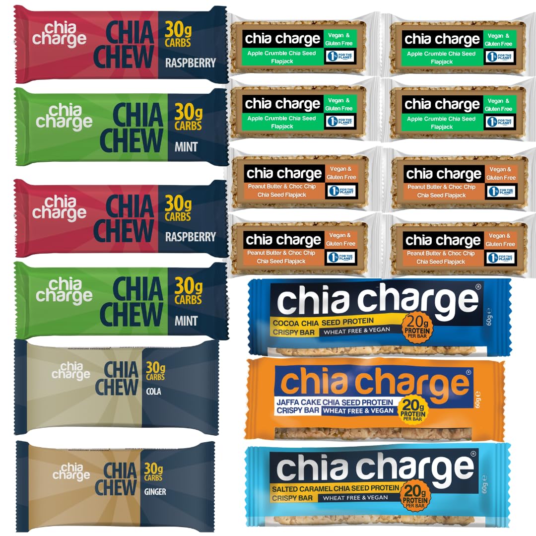 CHIA CHARGE Healthy Snack Bars - Premium Vegan Sample Pack - Yorkshire Bakery - 16 of The Best Vegan Protein Bars & Energy Bars (Premium Vegan Sample Pack - 16 Protein & Energy Packs)