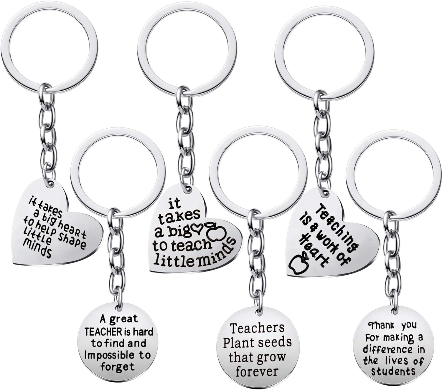 MADHAHEFU Pack of 6 Teacher Appreciation Keychain Teacher Keyring ...