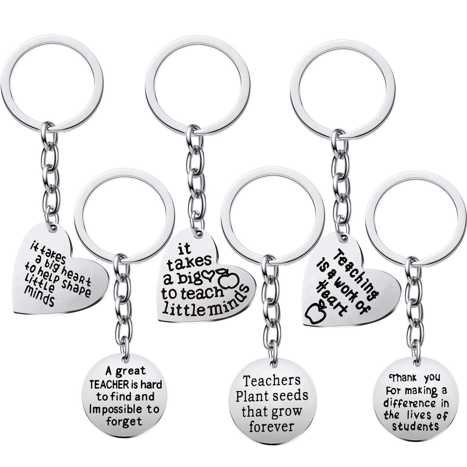 6PCs teacher keyrings multipack thank you teacher gifts for women male teacher gifts teaching assistant gift teacher gifts for men thank you gifts for women personalised teacher gifts（Style A