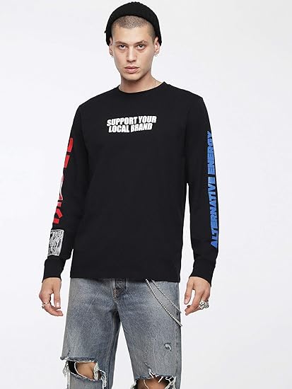 Amazon ディーゼル Diesel メンズ Tシャツ グラフィック長袖tシャツ 00slnf0091a S ブラック 900 Tシャツ カットソー 通販
