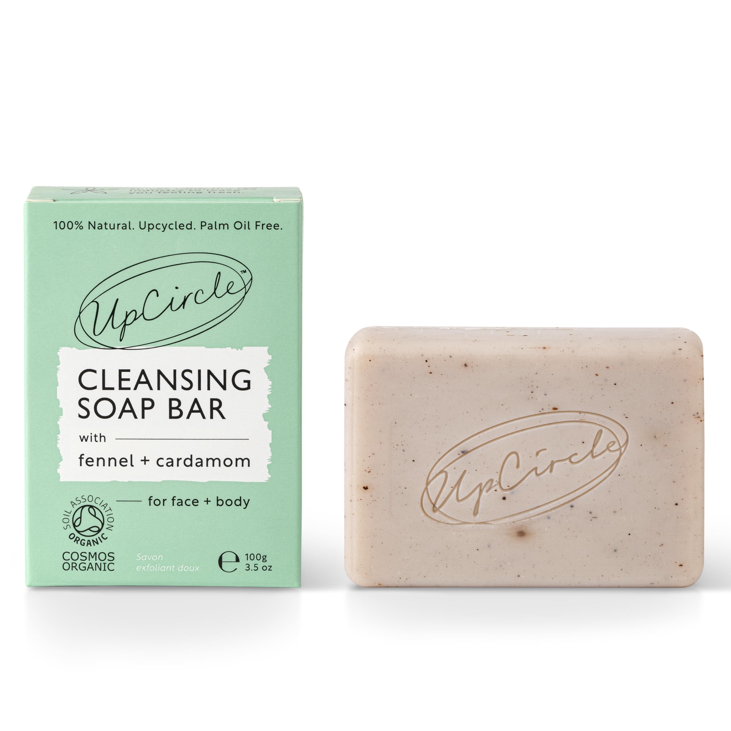 UpCircle Fennel + Cardamom Chai Soap Bar 100g - Certified Organic Vegan Cleanser For Face And Body - Green Clay, Glycerin + Shea Butter Draw Toxins From Pores - Palm Oil Free