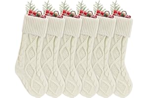 chamvis Christmas Stockings Cable Knitted Xmas Stockings, 6 Pack 18 Inches Fireplace Hanging White Christmas Stockings for Family Xmas Holiday, Christmas Tree, Fireplace Decorations