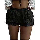 BEAUDRM Women's Y2k Ruffle Shorts Frilly Micro Short Texture Puffy Mini Shorts Low Rise Bloomers Party Club Boyshorts