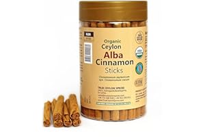 TRUE CEYLON SPICES True Ceylon Alba Cinnamon Sticks, Organic Inner Bark Only, Fresh Crop by a Sri Lankan Farmer, 135g (40-50 Nrs. of 4” Long Sticks), Cinnamomum Zeylanicum (Verum), Light Brown