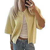 KMBANGI Women Knitted Cropped Blouse Short Sleeve Button Knit Shirt Crop Cardigan Y2k Open Front Knitwear Tops Dressy