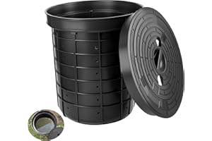 MINDOUB 17.7 x 15.7 x 16.9 Inch Large Size Perforated Sump Pump Basin & Lid Combo,Well Pump Control Box Used in Kitchen Sinks Sewage Pump Wells Irrigation Control Boxes Basement Crawl Space Drainage Systems