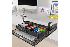 SEYHAKI Under Desk Drawer Organizer No Drilling Under Desk Storage Drawer Organizer Metal Under Desk Slide Out Drawer Suitable for Home and Office(Large)
