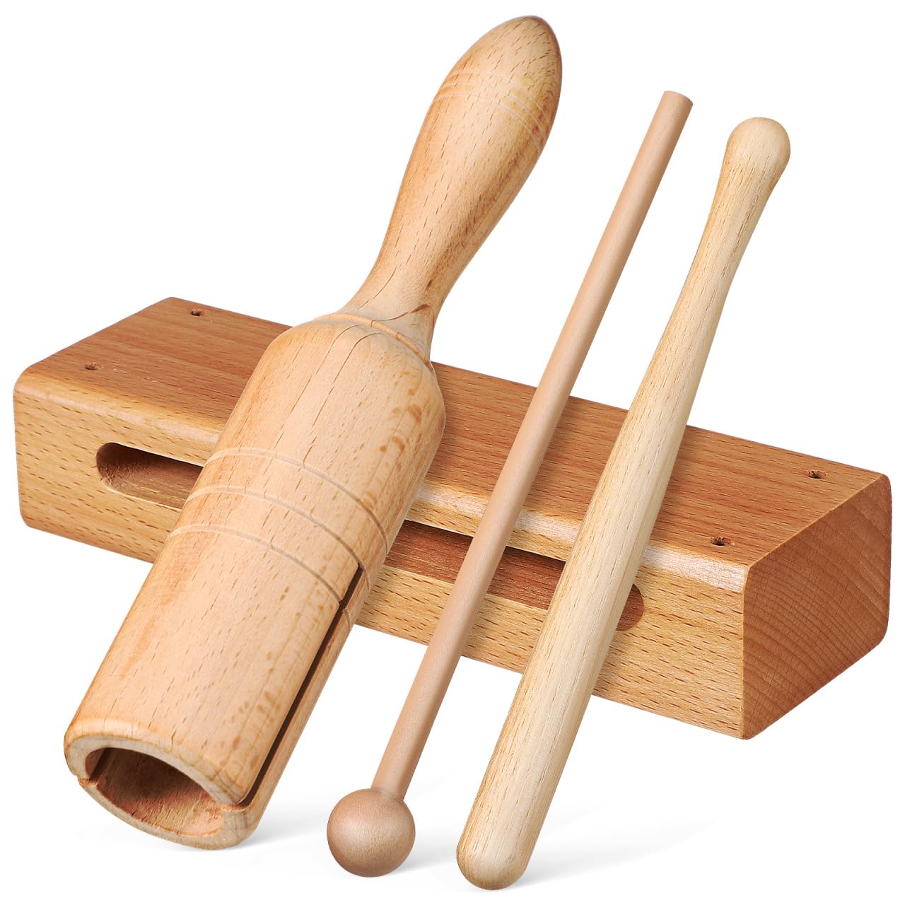 Mikinona Percussion Instrument Set with Single Tone Wood Blocks Handheld Clapper Tube and Wooden Beaters for School Music Education Family Gatherings and Rhythm Practice