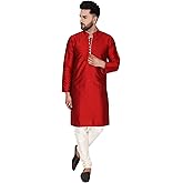 SKAVIJ Men's Art Silk Indian Kurta Pajama Festive Season Dress Suit