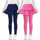 Somaibo Girls Leggings with Skirts School Uniform Athletic Stretchy Tutu Pants Kids Warm Ruffle Clothes 2-Pack