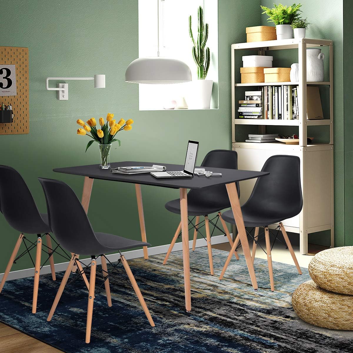 Yata Home Dining Table Rectangular Dining Table Scandinavian Minimalist Square Wooden Legs For Home Office Lounge Kitchen 110 X 70 Cm Black Amazon Co Uk Kitchen Home