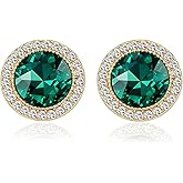 Vacaonio Boho Round Emerald Stud Earring Crystal Halo Emerald Earrings Cz Green Gemstone Earrings Sparkling Rhinestone Earrings Jewelry for Women