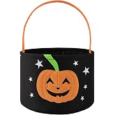 OIASKET Halloween Trick or Treat Bucket，Halloween Pumpkin Basket Candy Bag for Kids Gift Basket-Black Pumpkin