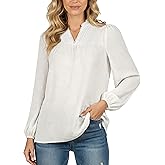 YOGINGO Women's Tops Fall Long Sleeve Swiss Dot Blouse for Women 2026 Dressy Casual Crochet Lace V Neck Flowy Shirts Boho Top