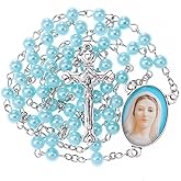 WHLHMK Rosary Beads Catholic for Women With Button Rosary Pouch, Pink Flower Beads Rosary Necklace with Pink Button Bag, Anglican Prayer Beads Christian Gifts for Women Catholic Gifts