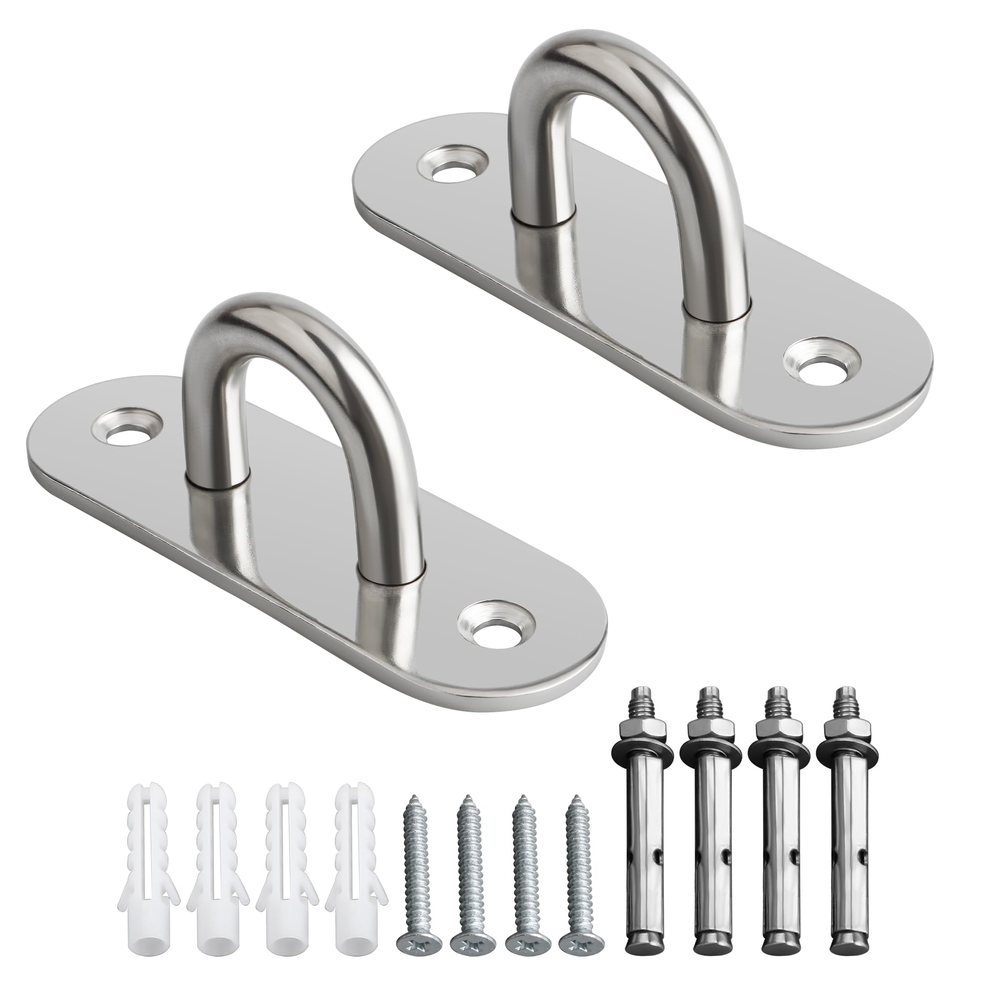 SAYAYO Suspension Ceiling Hooks Heavy Duty Pad Eye Plate for Hanging Plants Pendant Light, Hammock Swing Boxing Punch Bag with Expansion Bolts, Stainless Steel Brushed Finished (2 PCS)