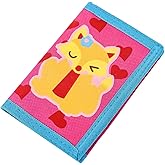 Leehoom Boys Old Fox RFID Blocking Trifold Canvas Outdoor Sports Wallet - Pink, Cartoon Embroidery, Zipper, ID Window, 3 Card Slots, 1 Zipper Coin Pocket for Kids