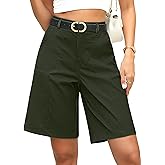 ELLEVEN Bermuda Shorts for Women Elastic Waist Dressy High-Waisted Knee-Length Summer Casual Shorts with Pockets
