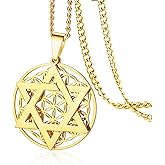 Hexagram on Flower of Life Necklace for Women Men Jewish Star Necklace Sacred Geometry Pendant Mandala Jewelry Gift