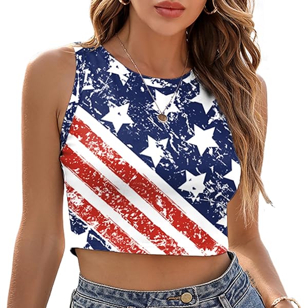 American Flag Star Striped Tank Top For Women – Ring Hole Sleeveless V-Neck, 4th Of July Patriotic Graphic, Multicolor, Small - View #5