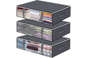 toresper under bed storage containers,Large Capacity closet organization and storage,Foldable Storage Bags with Clear Window for Clothes Pillow Blankets Bedding (3 Pcs Underbed)