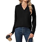 HIYIYEZI Sweaters for Women 2025 Fall Long Sleeve V Neck Collared Knitted Pullover Sweaters