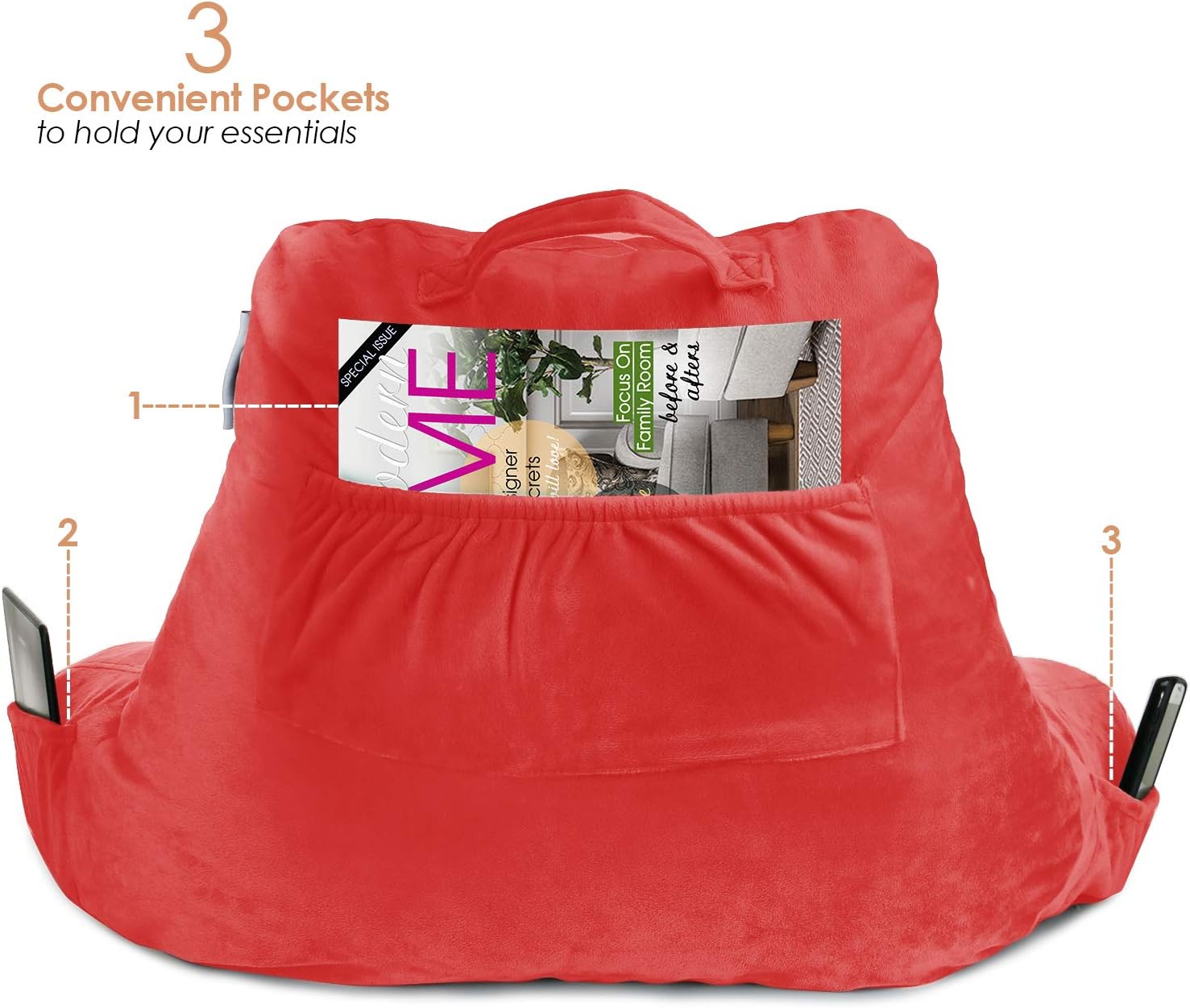 Nestl Reading Pillow, Petite Back Pillow, Backrest Pillows for Bed with Arms, Shredded Memory Foam Back Pillows for Sitting in Bed, Small Back Support Pillow for Kids & Teens, Red: Home & Kitchen