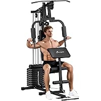 Soozier Multifunctional Smith Equipment, Home Gym Machine with 99lbs Weight Stack and LAT Pulldown Bar, Workout Equipment Sta