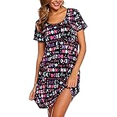 ENJOYNIGHT Womens Nightgowns Cotton Sleepwear Plus Size Sleep Shirt Short Sleeve Nightshirt Print Sleepshirt