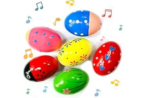 MEMOVAN Egg Shakers 6pcs Wooden Egg Shakers Maracas for Kids, Easter Eggs Shakers Toys, Wooden Musical Toy Percussion Instruments Easter Basket Stuffers, Montessori Sound Making Shakers
