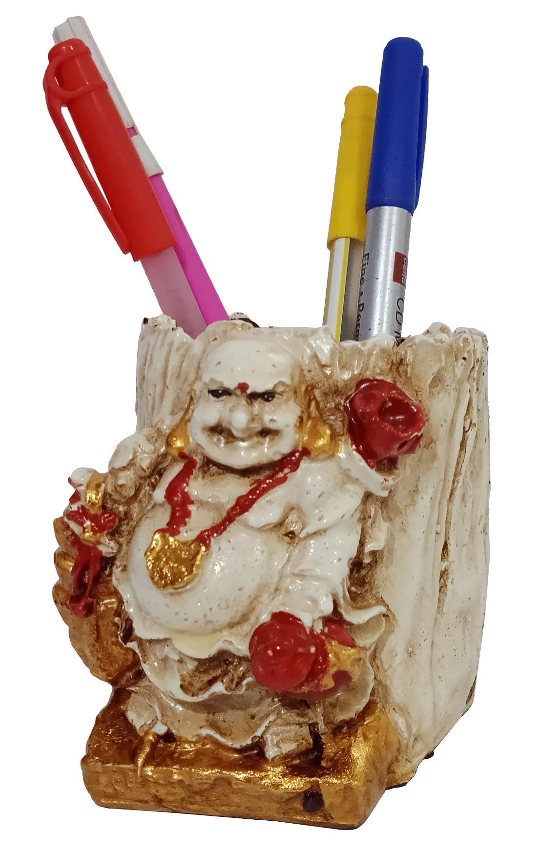 Purpledip Resin Pen Holder Cutlery Stand: Laughing Buddha, Harbinger of Wisdom & Wealth (12402)