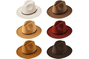 Hercicy 6 Pcs Felt Hats for Women Wide Brim Panama Hat with Belt Buckle Vintage Decoration