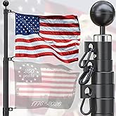 SCWN Heavy Duty 20FT Telescoping Flag Pole,Extra Thick Outside House In Ground with 3x5 American Flag,for Yard,Residential & Commerical,Black