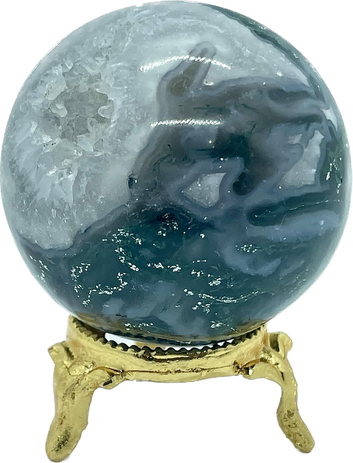 Mixed Media - DCE Druzy Natural Moss Agate Sphere - encourage tranquility Healing Gemstone Ball and Emotional balance 45-55mm Crystal spheres