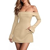 BEAGIMEG Women's Sexy Long Sleeves Off Shoulder A-Line Club Party Mini Dress