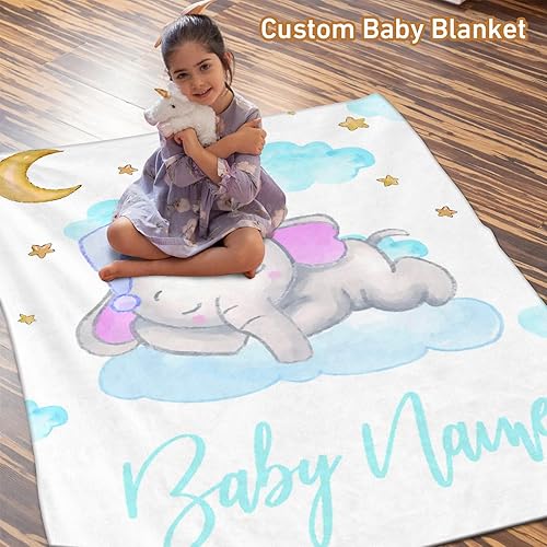 Custom Baby Elephant Blankets, Personalized Baby Blanket with Name